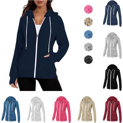 Komiseup Sweatjacke Damen Zipper Hoodie mit Kapuze Y2K Sweatshirt Jacke mit Reißverschluss Langarm Kapuzenjacke mit Daumenloch Einfarbig Übergangsjacke Lose Sportjacke mit Tasche Sport Style Pullover Komiseup Sweatjacke Damen Zipper Hoodie mit Kapuze Y2K Sweatshirt Jacke mit Reißverschluss Langarm Kapuzenjacke mit Daumenloch Einfarbig Übergangsjacke Lose Sportjacke mit Tasche Sport Style Pullover von Komiseup