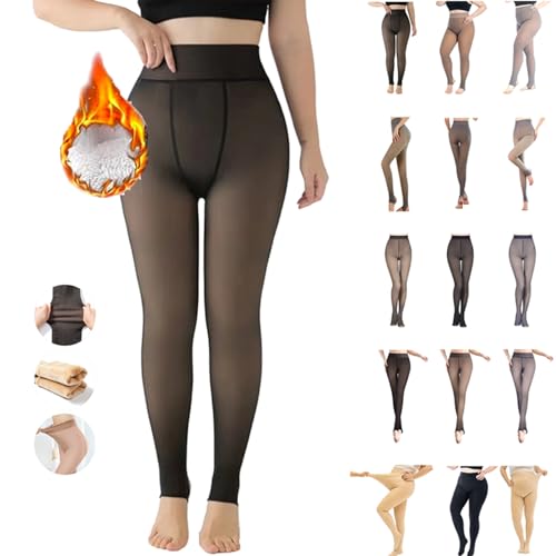 Komiseup Thermo Leggings Damen Fleece Gefüttert Thermostrumpfhose Gefälschte Durchscheinend Pantyhose High Waist Leggins Winter Dicke Plüschstrümpfe Warm Strumpfhose Dünne/Mitteldicke/Extra Dicke von Komiseup