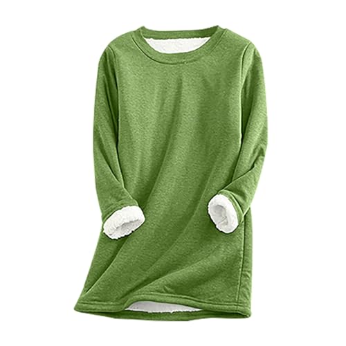 Komiseup Thermo Pullover Damen Teddy Fleece Sweatshirt ohne Kapuze Warm Sherpa Gefüttertes Pulli Winter Dicke Thermounterwäsche Große Größe Einfarbig Unterhemd Weich Bequem Plüsch Longpullover Tops von Komiseup
