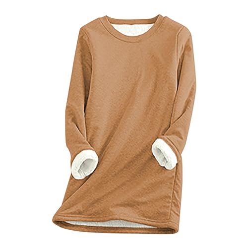 Komiseup Thermo Pullover Damen Teddy Fleece Sweatshirt ohne Kapuze Warm Sherpa Gefüttertes Pulli Winter Dicke Thermounterwäsche Große Größe Einfarbig Unterhemd Weich Bequem Plüsch Longpullover Tops von Komiseup