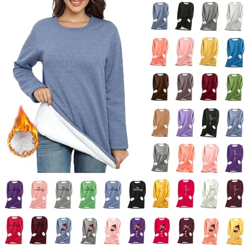 Komiseup Thermo Pullover Damen Teddy Fleece Sweatshirt ohne Kapuze Warm Sherpa Gefüttertes Pulli Winter Dicke Thermounterwäsche Große Größe Einfarbig Unterhemd Weich Bequem Plüsch Longpullover Tops von Komiseup