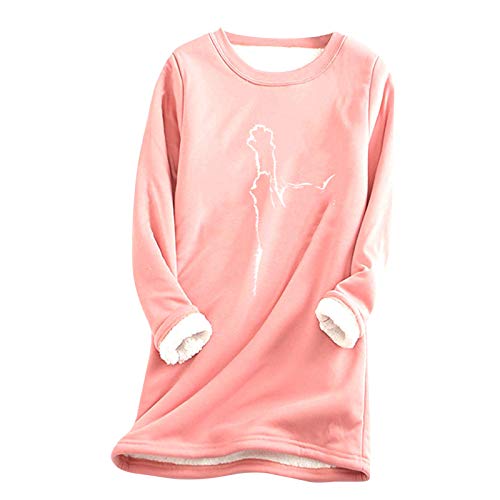 Komiseup Thermo Pullover Damen Teddy Fleece Sweatshirt ohne Kapuze Warm Sherpa Gefüttertes Pulli Winter Dicke Thermounterwäsche Große Größe Einfarbig Unterhemd Weich Bequem Plüsch Longpullover Tops von Komiseup