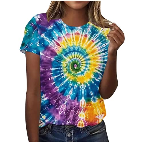 Komiseup Tshirt Damen Batik Shirts Sommer Kurzarm Bluse Basic Rundhal Longshirt Bunt Tiermuster Sportshirt Tie-Dye Hippie Oberteile Große Größe Baumwolle Sommershirt Teenager Mädchen Karneval Kostüm Komiseup Tshirt Damen Batik Shirts Sommer Kurzarm Bluse Basic Rundhal Longshirt Bunt Tiermuster Sportshirt Tie-Dye Hippie Oberteile Große Größe Baumwolle Sommershirt Teenager Mädchen Karneval Kostüm von Komiseup