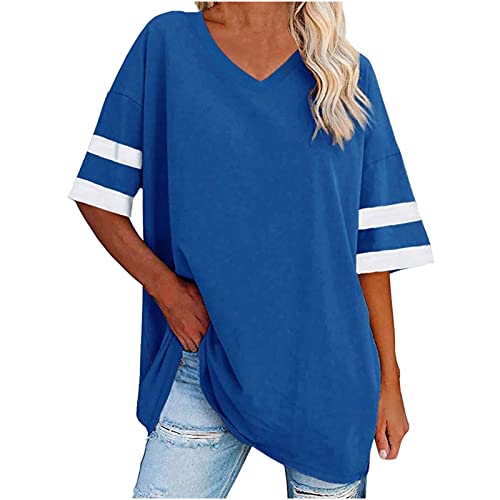 Komiseup Tshirt Damen Oversized Y2K Sportshirt Sommer Halbe Ärmel Longshirt Vintage New York Briefdruck Shirt Elegant Einfarbig Oberteile Basic Baumwolle Tunika Tops Teenager Mädchen Mode Streetwear von Komiseup