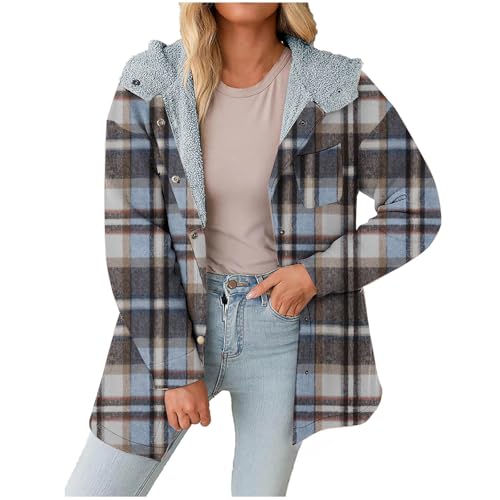Komiseup Tweed Jacke Damen Flanell Karierte Hemdjacke Fleece gefütterte Winterjacke mit Kapuze Baggy Button Shackets Winter Tweed Übergangsjacke Elegant Karierte Wintermantel Einreihiger Kapuzenjacke Komiseup Tweed Jacke Damen Flanell Karierte Hemdjacke Fleece gefütterte Winterjacke mit Kapuze Baggy Button Shackets Winter Tweed Übergangsjacke Elegant Karierte Wintermantel Einreihiger Kapuzenjacke von Komiseup