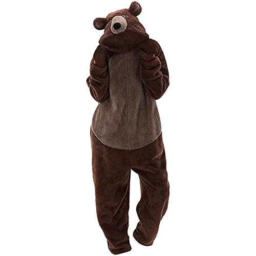 Komiseup Unisex Erwachsene Fleece Bär Nachtwäsche Onesie Winter Warme Tasche Lose Lustige Verdicken Pyjamas von Komiseup