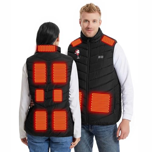 Komiseup Weihnachts Beheizte Weste für Herren Damen Weihnachten Winterjacke Beheizte Jacke USB mit 2 Schalter, 3 Einstellbar Temperatur, 11 Heizzonen Elektrische Beheizbare Weste Outdoor Heizweste 26 von Komiseup