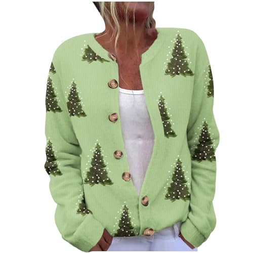 Komiseup Weihnachts Strickjacke Damen Weihnachten Strickmantel Winter Strickpullover mit Knöpfen Feinstrick Cardigan Große Größe Ugly Christmas Sweater Lustige Weihnachtsmotive Jacke Weihnachtspulli von Komiseup
