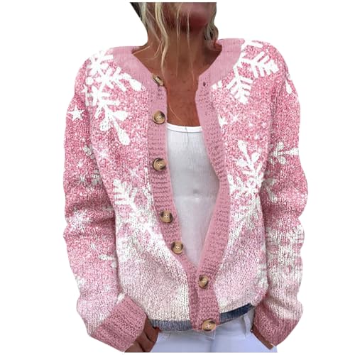 Komiseup Weihnachts Strickjacke Damen Weihnachten Strickmantel Winter Strickpullover mit Knöpfen Feinstrick Cardigan Große Größe Ugly Christmas Sweater Lustige Weihnachtsmotive Jacke Weihnachtspulli von Komiseup