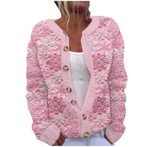Komiseup Weihnachts Strickjacke Damen Weihnachten Strickmantel Winter Strickpullover mit Knöpfen Feinstrick Cardigan Große Größe Ugly Christmas Sweater Lustige Weihnachtsmotive Jacke Weihnachtspulli von Komiseup