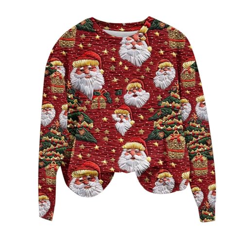 Komiseup Weihnachtspullover Damen Lustig Weihnachtspulli 3D Print Sweatshirt Lose Rundhal Langarmshirt mit Weihnachtsmuster Winterpullover Baumwolle Weihnachten Pullover Tshirts Frauen von Komiseup