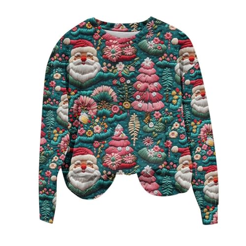 Komiseup Weihnachtspullover Damen Lustig Weihnachtspulli 3D Print Sweatshirt Lose Rundhal Langarmshirt mit Weihnachtsmuster Winterpullover Baumwolle Weihnachten Pullover Tshirts Frauen von Komiseup