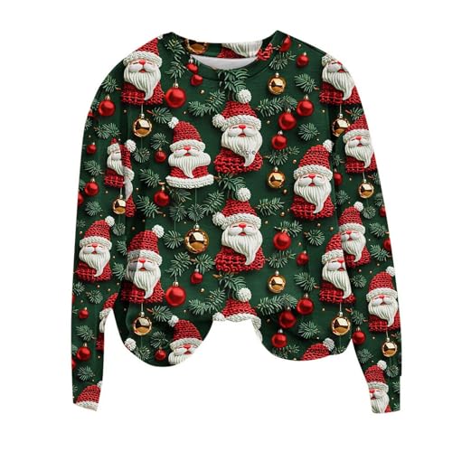 Komiseup Weihnachtspullover Damen Lustig Weihnachtspulli 3D Print Sweatshirt Lose Rundhal Langarmshirt mit Weihnachtsmuster Winterpullover Baumwolle Weihnachten Pullover Tshirts Frauen von Komiseup