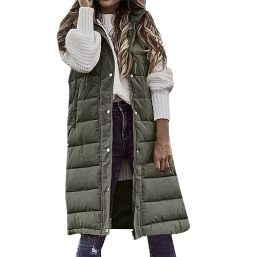 Komiseup Weste Damen Lang Steppweste Winter Daunenweste Übergangsweste Winterjacke Longweste Winterweste Leichte Warm Gesteppt Casual Reißverschluss Pufferjacke mit Kapuze Outdoor Daunenmantel von Komiseup