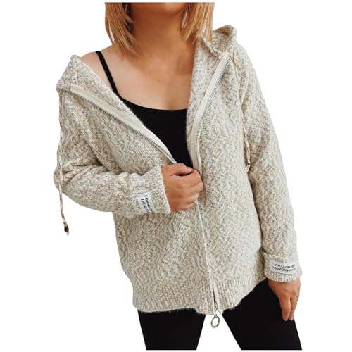 Komiseup Winterjacke Damen, Strickjacke Damen, Übergangsjacke Damen, Steppjacke Damen, Jacke Damen Lang Strick Cardigan Open Front Sweater Elegant Strickcardigan mit Knopf Grobstrick Strickmantel 08 von Komiseup
