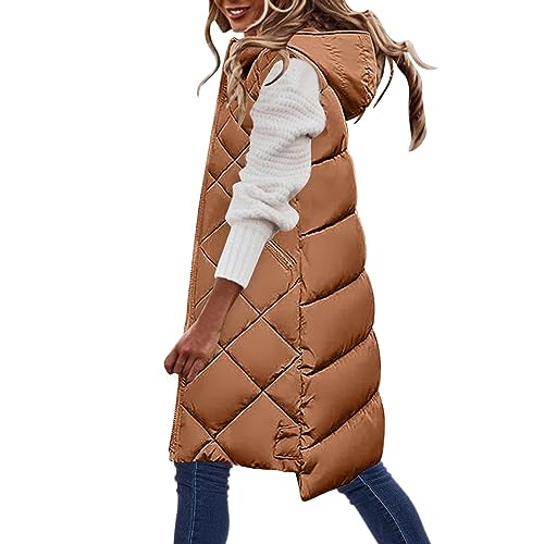 Komiseup Winterjacke Damen, Weste Damen, Übergangsjacke Damen, Steppweste Damen, Daunenweste Damen Lang Winter Baumwollweste Leichte Ärmellose Winterweste Warm Gesteppt Longweste mit Kapuze 08 von Komiseup