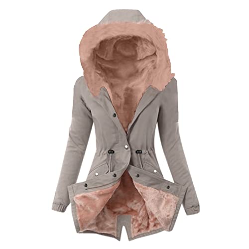 Komiseup Winterjacke Damen Lang Winter Warm Gefütterte Kapuzenjacke Parka Damen Winter mit Fellkapuze Lässig Wintermantel Übergangsjacke Fleece Dicke Daunenjacke Bbequeme Outdoorjacke Softshelljacke von Komiseup