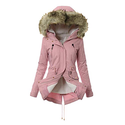 Komiseup Wintermantel Damen Lang Warm Gefütterte Winter Kapuzenjacke Parka Damen Winter mit Fellkapuze Lässig Winterjacke Übergangsjacke Fleece Dicke Daunenjacke Bbequeme Outdoorjacke Softshelljacke von Komiseup