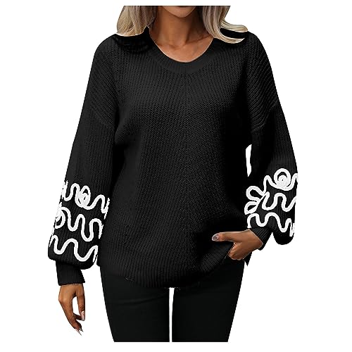 Komiseup Winterpullover Damen, Pullover Damen, Strickoullover Damen, Damen Elegant Pullover Herbst Winter bedrucktes Langarm-Strickpullover-Oberteil für Damen mit V-Ausschnitt von Komiseup