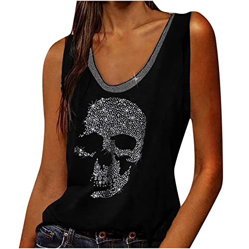 Komiseup ärmelloses Sommer Tops Damen Trendige Totenkopf Strass Muster Oberteile Modisch Pailletten Glitzer Tank Top Locker Shirt Bluse Tunika Top Komiseup ärmelloses Sommer Tops Damen Trendige Totenkopf Strass Muster Oberteile Modisch Pailletten Glitzer Tank Top Locker Shirt Bluse Tunika Top von Komiseup