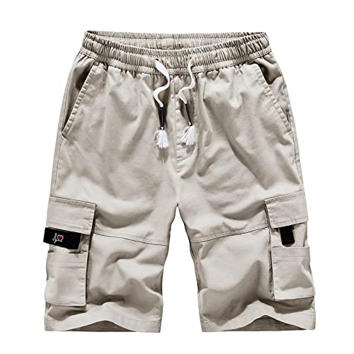 Komiseup Cargo Shorts Herren Baumwolle Kurze Hose Casual Einfarbig Cargohose Sommer Bermuda Short mit 6 Taschen Sommerhose Elastischer Bund Sporthose Regulär Fit Freizeithose Laufshorts Männer von Komiseup