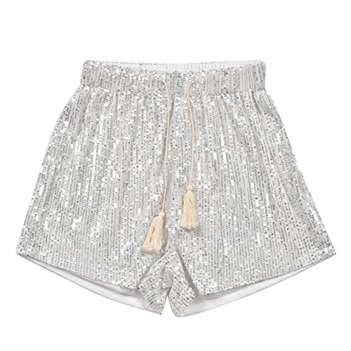 Kurze Hose Damen, Kurze Hose Damen Sommer, Shorts Damen, Shorts Damen Sommer, Damen Sommer Pailletten Shorts Hohe Taille Lässig Lose A-Linie Hot Pants Sparkly Clubwear Night-Out Skorts von Komiseup