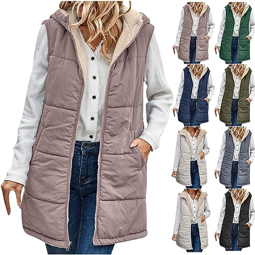 Lang Jacke Weste Damen Gefüttert Wendeweste Locker Longweste Ärmellose Steppweste Herbst Winter Daunenweste mit Kapuze Einfarbig Fleece Wende-Weste Leichte Warm Kapuzenweste Outdoor Winterweste Lang Jacke Weste Damen Gefüttert Wendeweste Locker Longweste Ärmellose Steppweste Herbst Winter Daunenweste mit Kapuze Einfarbig Fleece Wende-Weste Leichte Warm Kapuzenweste Outdoor Winterweste von Komiseup