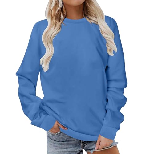 Langarmshirt Damen Basic Rundhals Longshirt Oversized Einfarbig Pullover Sport Langarm Sweatshirt ohne Kapuze Locker Casual Sportshirt Herbst Winter Fleece Pulli Teenager Mädchen Streetwear S-5XL von Komiseup