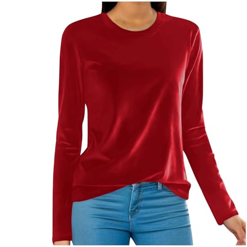 Langarmshirt Damen Elegant Einfarbig Pullover Goldener Samt Bluse Rundals Oberteile Langarm Tshirt Große Größen Tops Locker T-Shirt Leicht Pulli Bequem Tunika Longbluse Black Blusenshirt Friday von Komiseup
