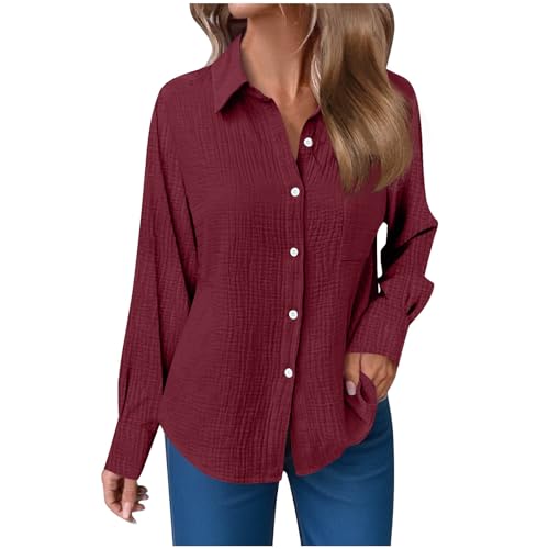 Langarmshirt Damen Herbst Baumwolle Leinenbluse Langarm Musselin Bluse Elegant Einfarbig Leinenhemd Oversize Revers Einreihige Hemd Große Größen V-Ausschnitt Hemden mit Taschen Button Down Longbluse Langarmshirt Damen Herbst Baumwolle Leinenbluse Langarm Musselin Bluse Elegant Einfarbig Leinenhemd Oversize Revers Einreihige Hemd Große Größen V-Ausschnitt Hemden mit Taschen Button Down Longbluse von Komiseup