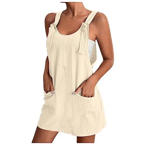 Latzhose Damen Kurz Ärmellos Jumpsuit Elegant Blumenmuster Einteiler Mode Einfarbig Overalls Baumwolle Leinen Playsuit Lässig Leicht Arbeitshose mit Taschen Sommer Hose Baggy Träger Spielanzug S-XXL von Komiseup