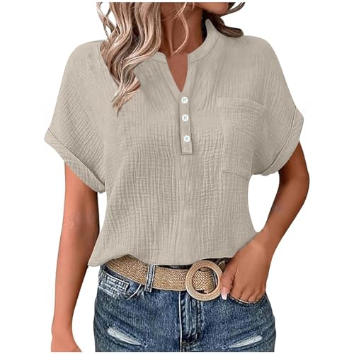 Leinenbluse Damen Sommer Oversized Tshirt Musselin Bluse Basic Rundhals Pullover Große Größen Elegant Einfarbig Tunika Tops Locker V-Ausschnitt Longbluse Button Down Leinenhemd mit Taschen S-2XL Leinenbluse Damen Sommer Oversized Tshirt Musselin Bluse Basic Rundhals Pullover Große Größen Elegant Einfarbig Tunika Tops Locker V-Ausschnitt Longbluse Button Down Leinenhemd mit Taschen S-2XL von Komiseup