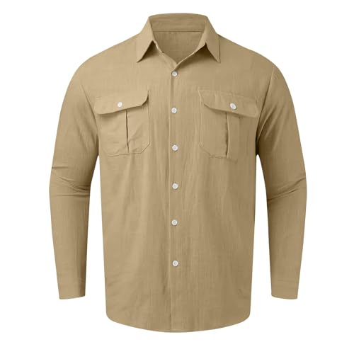 Leinenhemd Herren Kurzarm Poloshirt Button Down Musselin Hemden Sommer Langarm Hemden Mode Einfarbige Freizeithemden Baumwolle Strandhemd Regular Fit Linen Shirt Hawaii Hemd Overshirt Tshirt M-5XL von Komiseup