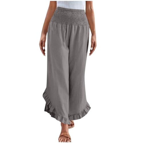 Leinenhose Damen Lang Sommerhose Leicht Casual Hosen Übergröße Jogginghose Baumwolle Leinen Freizeithose Frauen Weite Hose Sommer Locker Strandhose Bequeme Atmungsaktive Loose Pants Yogahose S-XXL von Komiseup