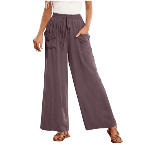 Leinenhose Damen Lang Sommerhose Leicht Casual Jogginghose Übergröße Hosen Sommer Locker Strandhose Baumwolle Leinen Freizeithose Frauen Weite Hose Bequeme Atmungsaktive Loose Pants Yogahose S-XXL von Komiseup