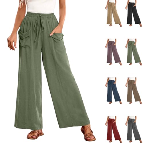 Leinenhose Damen Lang Sommerhose Leicht Casual Jogginghose Übergröße Hosen Sommer Locker Strandhose Baumwolle Leinen Freizeithose Frauen Weite Hose Bequeme Atmungsaktive Loose Pants Yogahose S-XXL von Komiseup