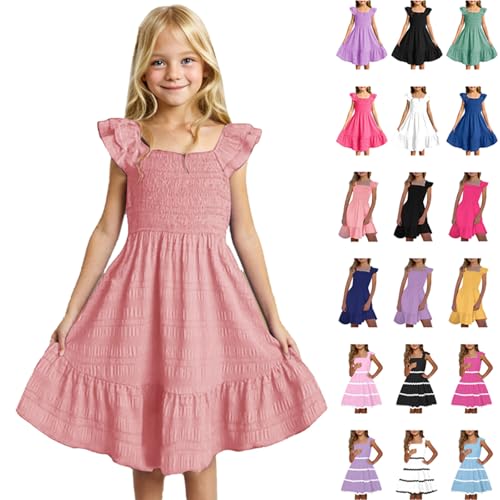 Mädchen Kleid Ärmellose Sommerkleid Quadratischer Ausschnitt Freizeitkleid Kinder Fliegende Ärmel Ballkleid Elegant Prinzessin Kleid Mädchen A-Linie Midikleid Strandkleid Blumenkleid Swingkleid von Komiseup