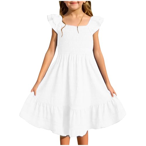 Mädchen Kleid Ärmellose Sommerkleid Quadratischer Ausschnitt Freizeitkleid Kinder Fliegende Ärmel Ballkleid Elegant Prinzessin Kleid Mädchen A-Linie Midikleid Strandkleid Blumenkleid Swingkleid von Komiseup