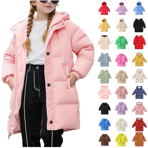Mädchen Winterjacke Warme Puffer Jacke Kinder Lang Daunenjacke Winter Kuscheljacke Mode Kinderjacke Casual Coat Dicke Steppjacke Einfarbige Pufferjacke Locker Kapuzenjacke Outdoor Jacken für Kinder von Komiseup