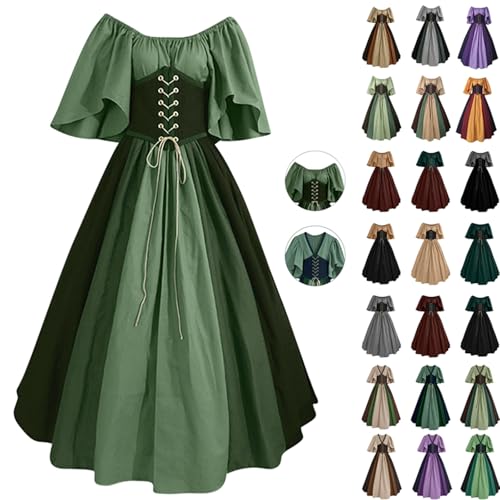 Mittelalter Kleid Damen Lange Abendkleid Große Größen Cosplay Gothic Kleider Halloween Karneval Kostüm Vintage Viktorianische Renaissance Partykleid Elegant Bound Waist Ballkleid mit Fliegenärmeln von Komiseup