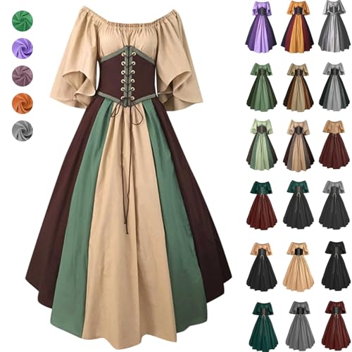 Mittelalter Kleidung Damen, Halloween Kostüm Damen, Wikinger Kleidung Damen, Gothic Kleid Damen, Faschingskostüme Damen Retro Renaissance Court-Stil Cocktailkleid Halloween Cosplay Kostüm Abendkleid von Komiseup