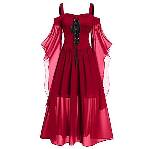 Mittelalter Kleidung Gothic Kleider Karneval Kostüm Damen Große Größen Renaissance Partykleider Abendkleid Lang Mittelalterliche Kleid Faschingskostüme Damen Retro Ballkleid Cosplay Cocktailkleid von Komiseup