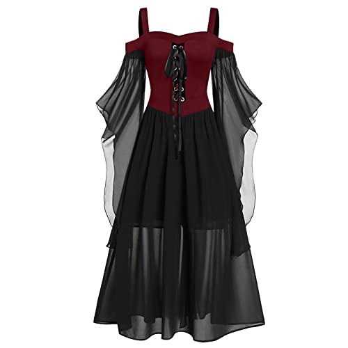 Mittelalter Kleidung Gothic Kleider Karneval Kostüm Damen Große Größen Renaissance Partykleider Abendkleid Lang Mittelalterliche Kleid Faschingskostüme Damen Retro Ballkleid Cosplay Cocktailkleid von Komiseup