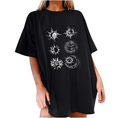 Oberteile Damen Oversized T-Shirt Sonne Mond Motiv Sportshirt Kurzarm Sport Oberteile Vintage Sweatshirt Rundhals Oberteile Teenager Mädchen Best Friends Lang Top Longshirt von Komiseup