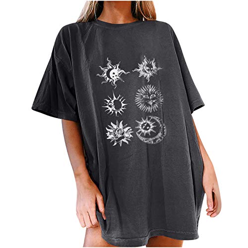 Oberteile Damen Oversized T-Shirt Sonne Mond Motiv Sportshirt Kurzarm Sport Oberteile Vintage Sweatshirt Rundhals Oberteile Teenager Mädchen Best Friends Lang Top Longshirt von Komiseup