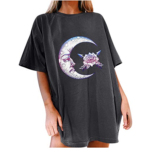 Oberteile Damen Oversized T-Shirt Sonne Mond Motiv Sportshirt Kurzarm Sport Oberteile Vintage Sweatshirt Rundhals Oberteile Teenager Mädchen Best Friends Lang Top Longshirt von Komiseup