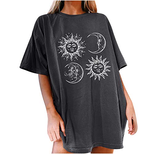 Oberteile Damen Oversized T-Shirt Sonne Mond Motiv Sportshirt Kurzarm Sport Oberteile Vintage Sweatshirt Rundhals Oberteile Teenager Mädchen Best Friends Lang Top Longshirt von Komiseup