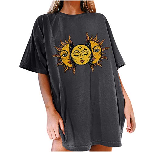 Oberteile Damen Oversized T-Shirt Sonne Mond Motiv Sportshirt Kurzarm Sport Oberteile Vintage Sweatshirt Rundhals Oberteile Teenager Mädchen Best Friends Lang Top Longshirt von Komiseup