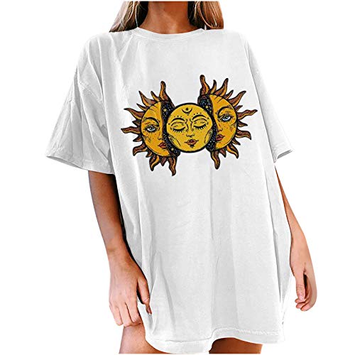 Oberteile Damen Oversized T-Shirt Sonne Mond Motiv Sportshirt Kurzarm Sport Oberteile Vintage Sweatshirt Rundhals Oberteile Teenager Mädchen Best Friends Lang Top Longshirt von Komiseup