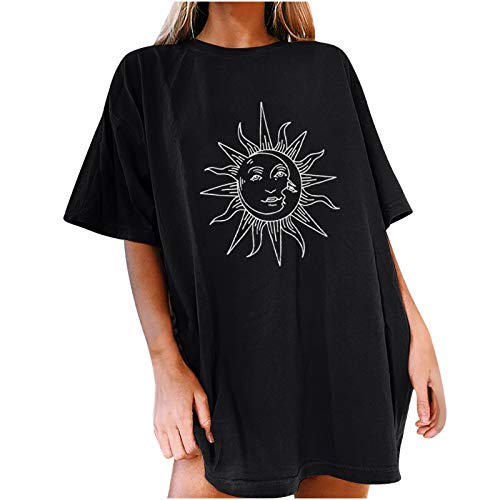 Oberteile Damen Oversized T-Shirt Sonne Mond Motiv Sportshirt Kurzarm Sport Oberteile Vintage Sweatshirt Rundhals Oberteile Teenager Mädchen Best Friends Lang Top Longshirt von Komiseup